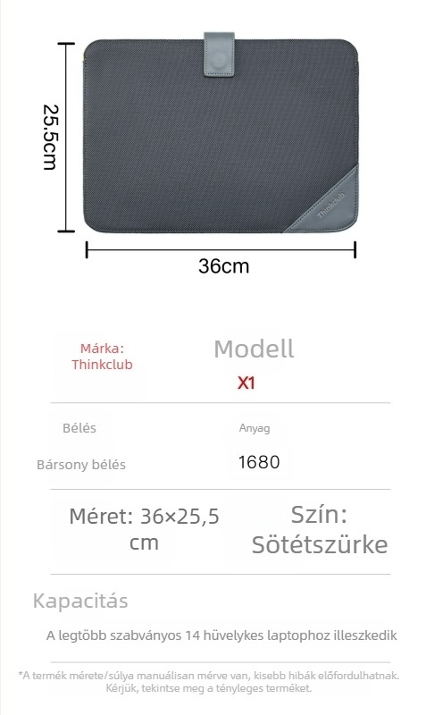 Fekete könnyű laptop táska bársony béléses, ütésálló belső rekesz, utazó belső szervező 14 hüvelykes laptophoz