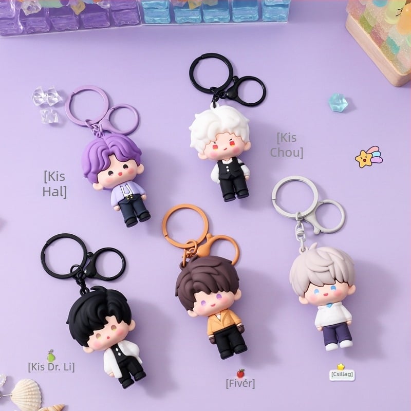 Yiyou Love sorozat kulcstartó, aranyos PVC Xiaoyu és Xiaoche figurák iskolatáskára