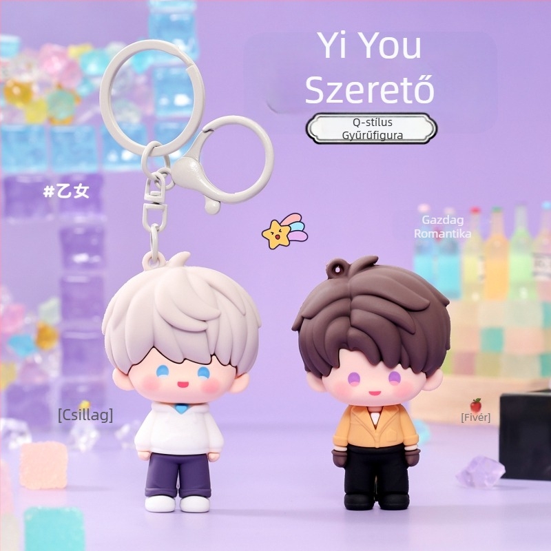 Yiyou Love sorozat kulcstartó, aranyos PVC Xiaoyu és Xiaoche figurák iskolatáskára