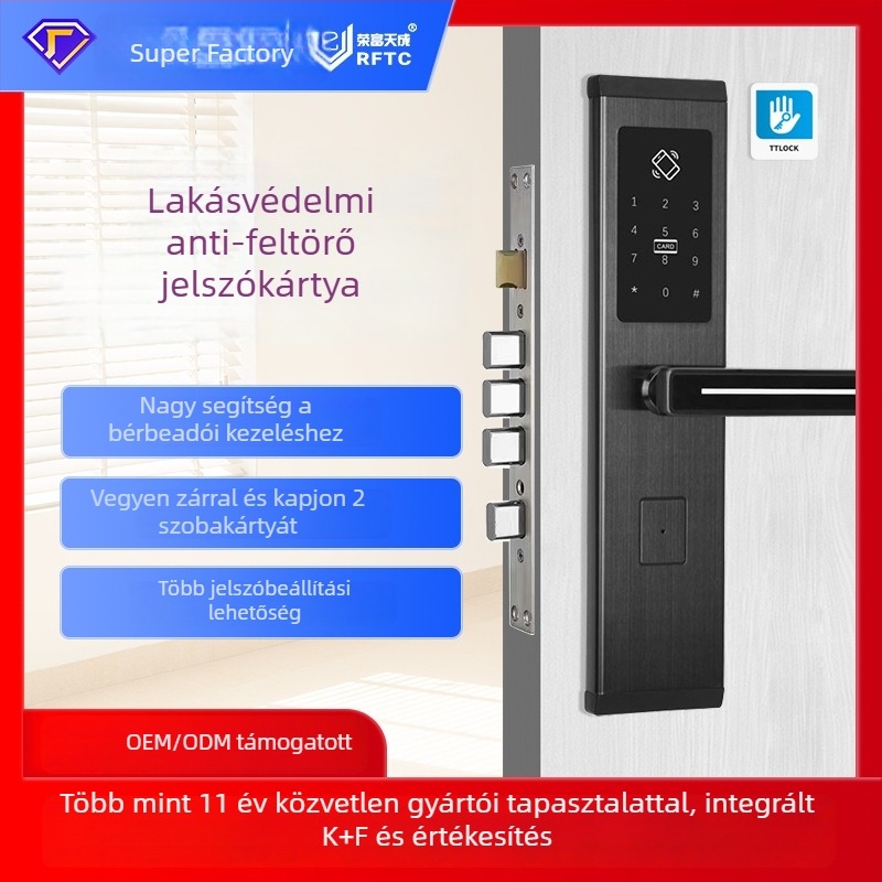 Intelligens ajtózár RF-002, numerikus billentyűzettel, rozsdamentes acél, márka RFTC/Rongfu Tiancheng, magáncímke elérhető