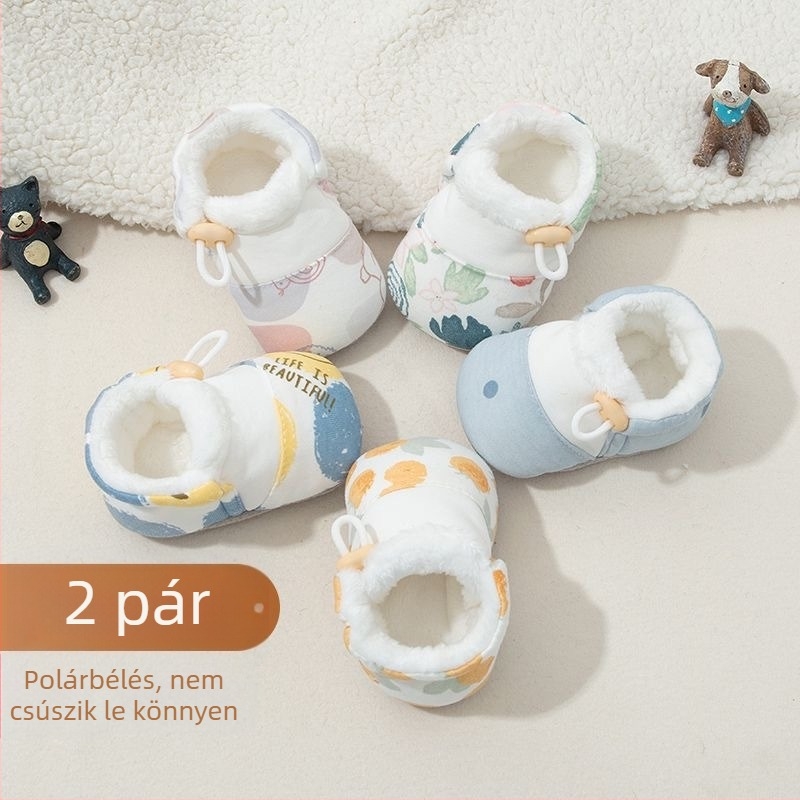 Pamut babacipő csatos zárással, állatmintás, puha talpú, csúszásmentes, 12–48 hónapos korosztálynak