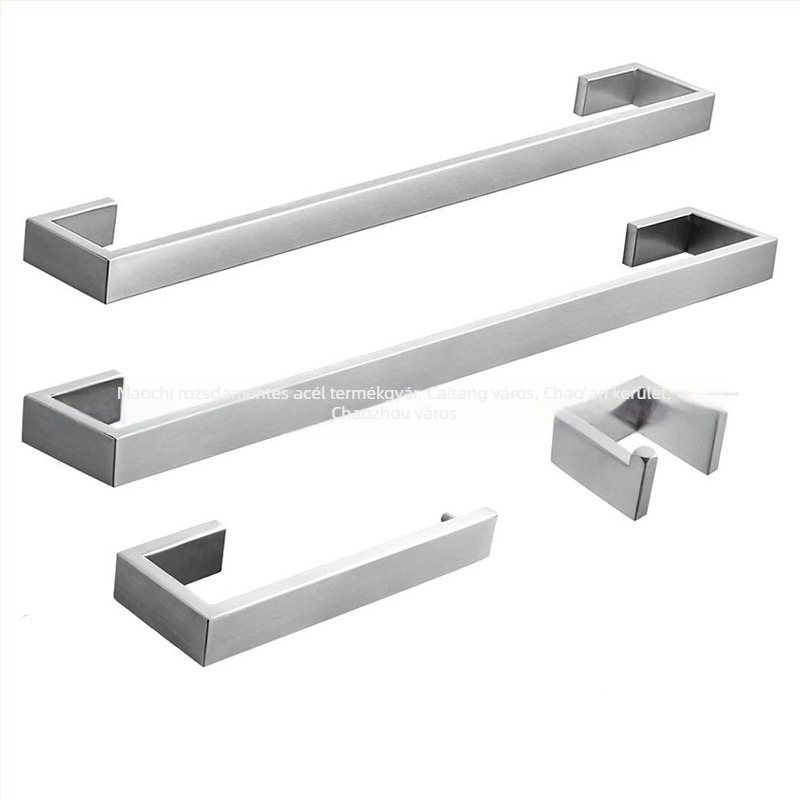 Maochi Brushed rozsdamentes acél fürdőszobai hardver készlet – ruhafogas, vécépapír tartó és törölközőrúz; moduláris készlet 2–6+ darab; modern minimalista stílus