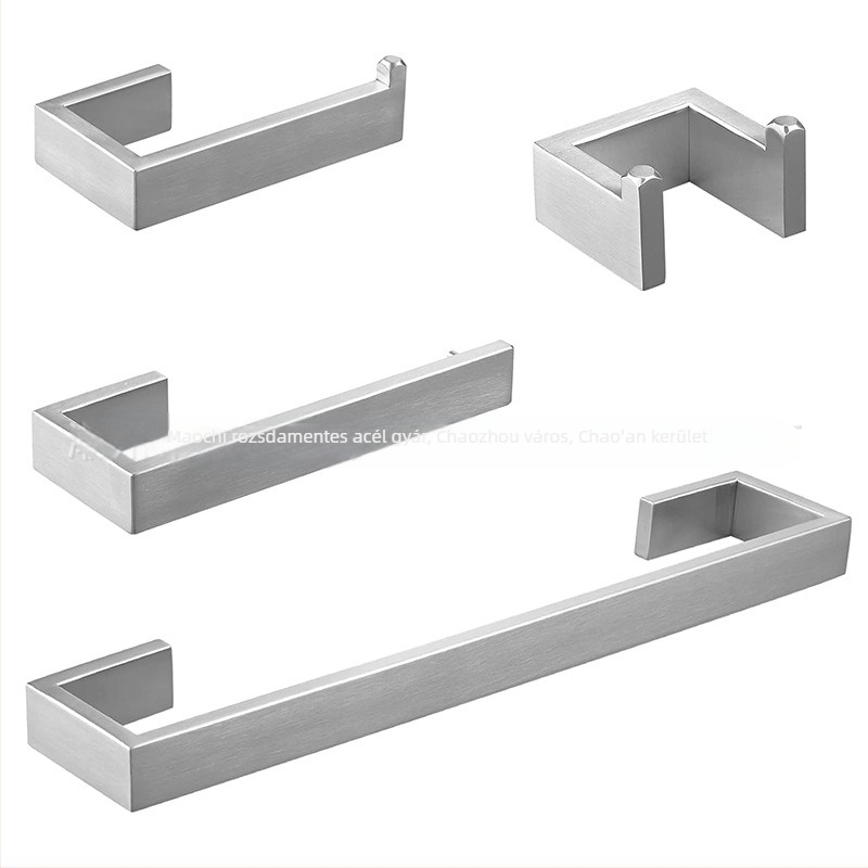 Maochi Brushed rozsdamentes acél fürdőszobai hardver készlet – ruhafogas, vécépapír tartó és törölközőrúz; moduláris készlet 2–6+ darab; modern minimalista stílus