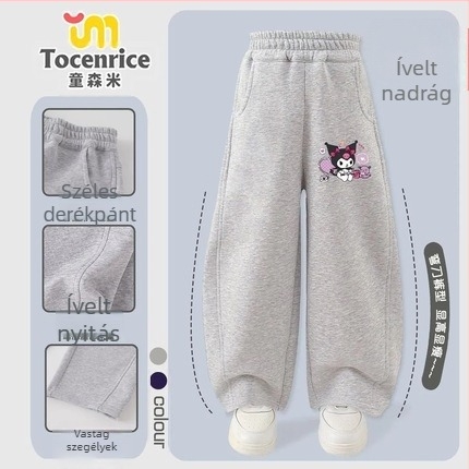 Lányoknak való kordbársony nadrág nyúlszőrrel, My Melody & Kuromi témájú, koreai stílus, 2025 tavasz – 3–8 éves korosztálynak.