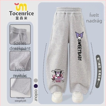 Lányoknak való kordbársony nadrág nyúlszőrrel, My Melody & Kuromi témájú, koreai stílus, 2025 tavasz – 3–8 éves korosztálynak.