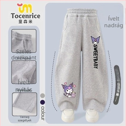 Lányoknak való kordbársony nadrág nyúlszőrrel, My Melody & Kuromi témájú, koreai stílus, 2025 tavasz – 3–8 éves korosztálynak.