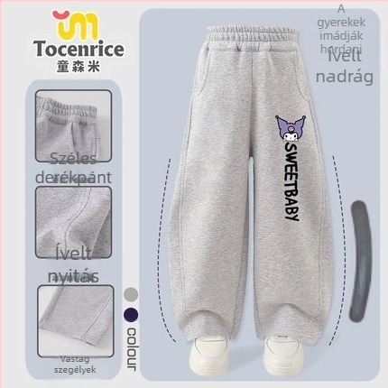 Lányoknak való kordbársony nadrág nyúlszőrrel, My Melody & Kuromi témájú, koreai stílus, 2025 tavasz – 3–8 éves korosztálynak.