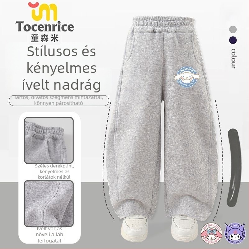 Lányoknak való kordbársony nadrág nyúlszőrrel, My Melody & Kuromi témájú, koreai stílus, 2025 tavasz – 3–8 éves korosztálynak.