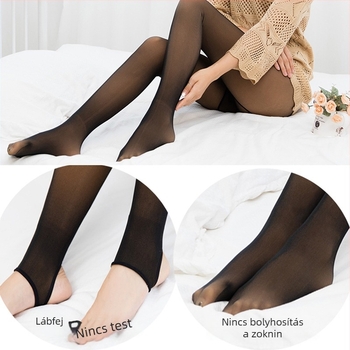 Fleece-béléssel bélelt vastag leggings őszre-télre, külső viselethez, bőrhatású áttetsző harisnyák nőknek