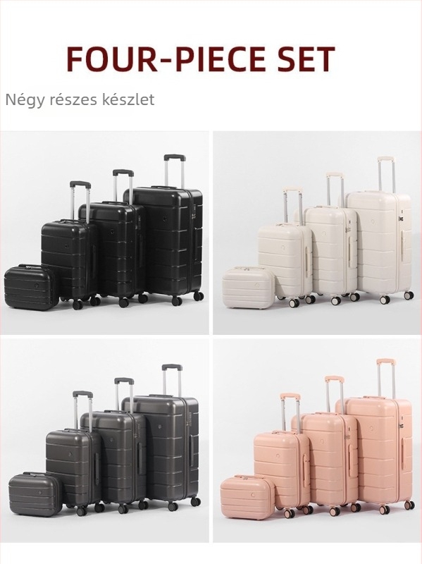 ABS+PC utazótáska — négy darabos készlet nagy kapacitással, cipzáras zárás, TSA kombinációs zár, univerzális kerekek, súly 3,3 kg