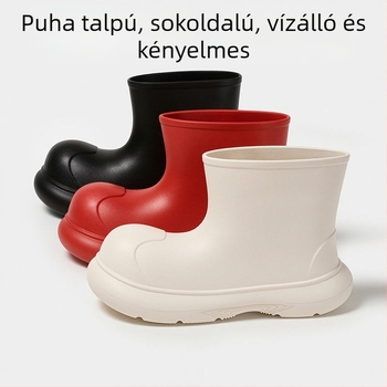 Uniszex EVA vízálló esőcsizma, középmagasságú szár, csúszásmentes talp, lapos sarok, mindennapi viselet.
