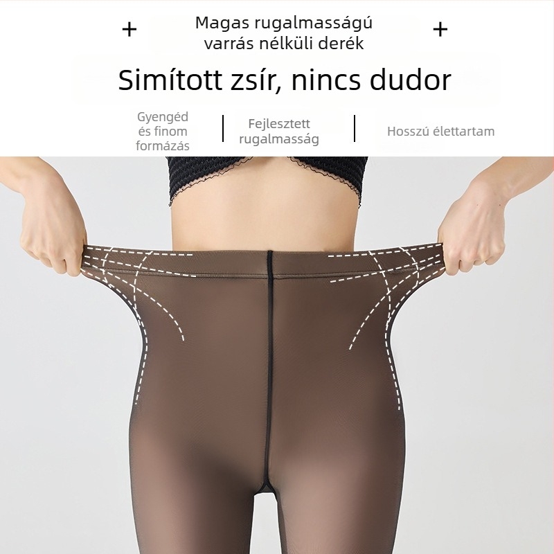 Nylonból készült egyrészes harisnya fleece-béléssel, egy darabból álló dizájn, közepes vastagság, magas rugalmasság, karcsú szabás, egyszínű mintázat, 50–70% alapanyag-tartalom