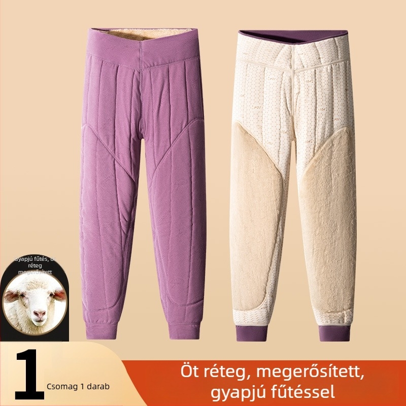 Uniszex termikus nadrág 100% gyapjú, bársonyos belsővel, háromrétegű vastag anyag, magas derekú, térdvédő és derékvédő
