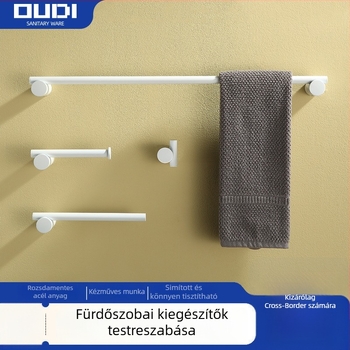 Fürdőszobai négyrészes készlet: törölközőtartó és WC-papírtartó, rozsdamentes acél, elektropolírozott felület, modern stílus
