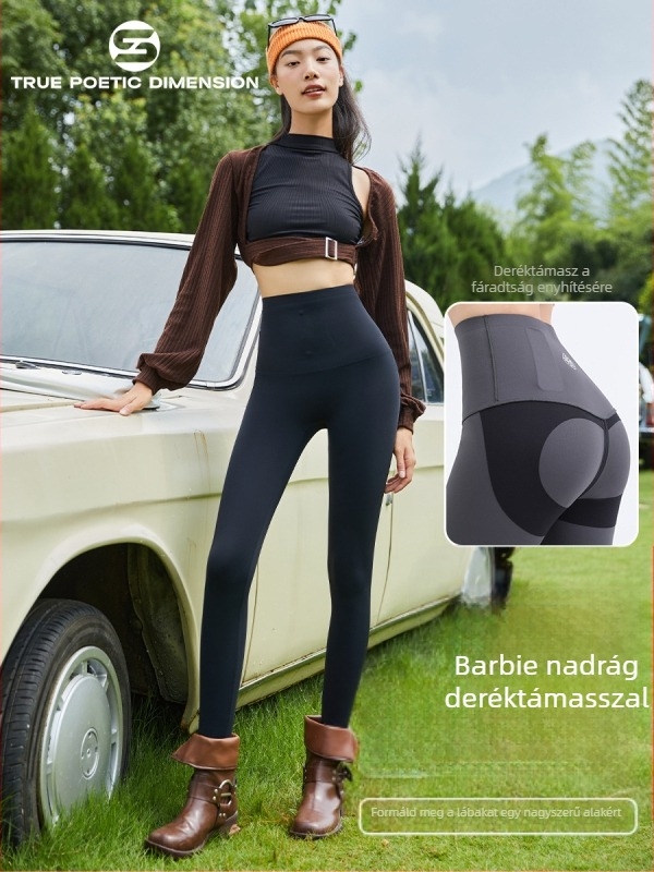 Fleece bevonatú jóga nadrág, magas derék és derak támasz, nylon/elastán (70-80% nylon, 20-30% elastán), 3D minta, őszi 2023