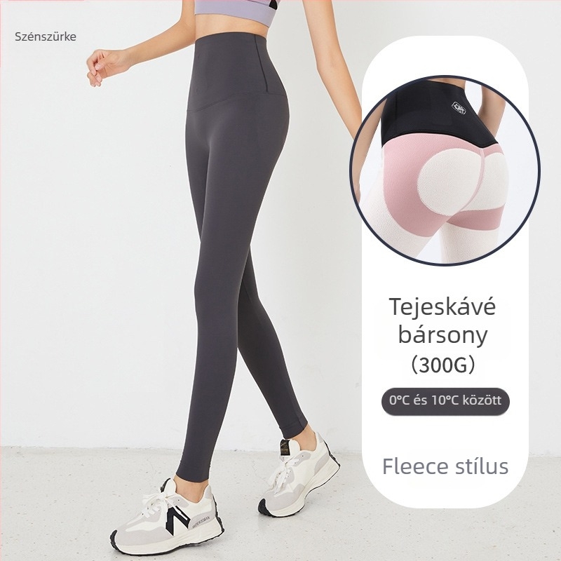 Fleece bevonatú jóga nadrág, magas derék és derak támasz, nylon/elastán (70-80% nylon, 20-30% elastán), 3D minta, őszi 2023