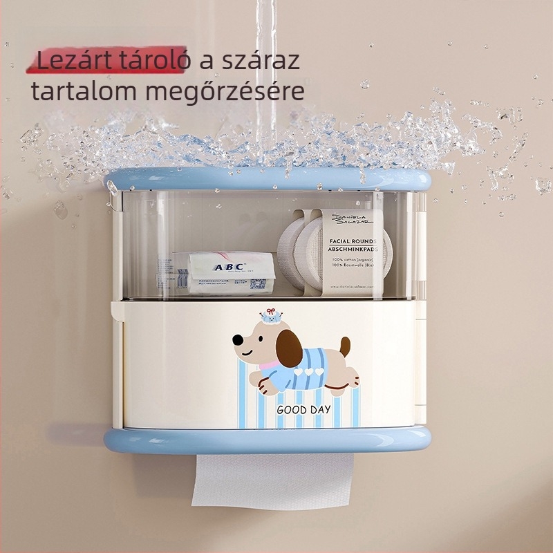 Műanyag falra szerelhető, vízálló zsebkendő-doboz fürdőszobához, törölközőtárolóval