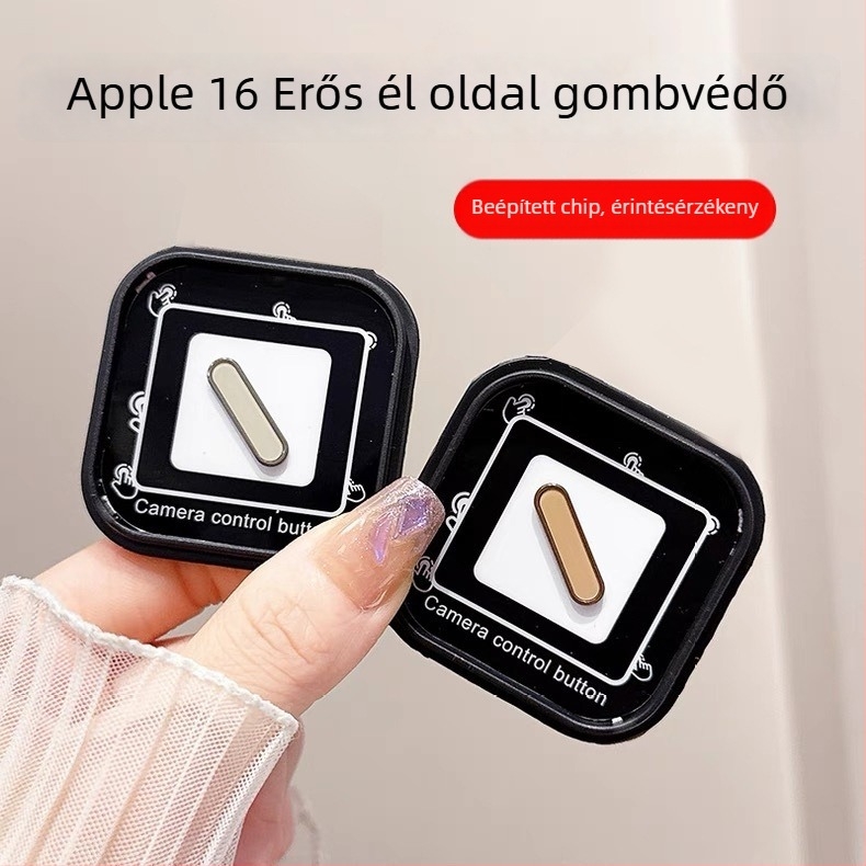 Edzett üvegből készült gombvédő Apple iPhone 17 Pro Maxhoz – elektroplatinált fényes él, gombmembrán, esésálló