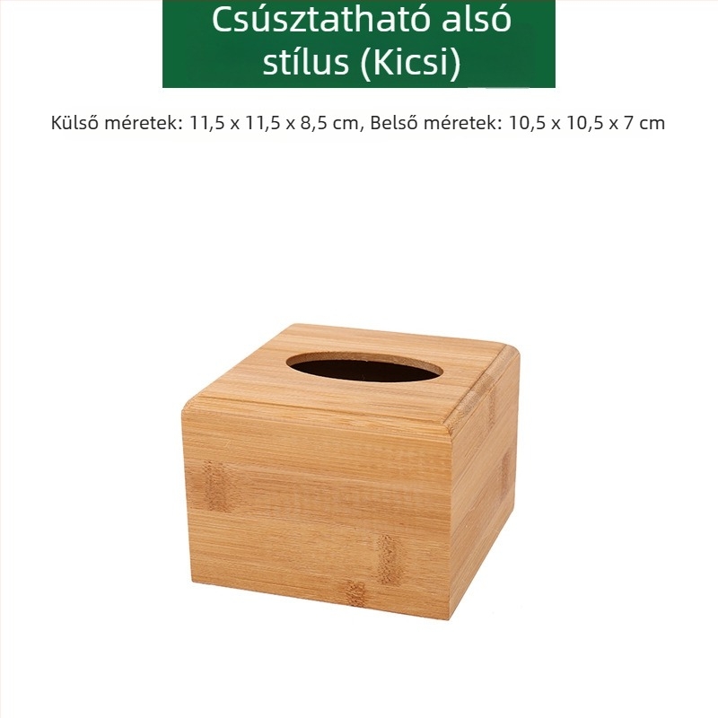 Bambusz papírzsebkendő tartó logóval – modell 001, testreszabható, többször használható, modern minimalista stílus, szállodák és éttermek számára