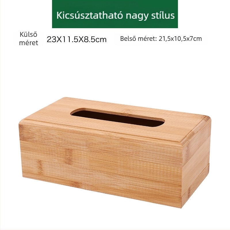 Bambusz papírzsebkendő tartó logóval – modell 001, testreszabható, többször használható, modern minimalista stílus, szállodák és éttermek számára