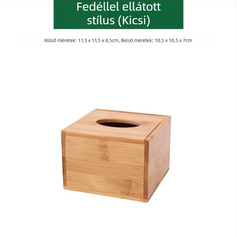 Bambusz papírzsebkendő tartó logóval – modell 001, testreszabható, többször használható, modern minimalista stílus, szállodák és éttermek számára