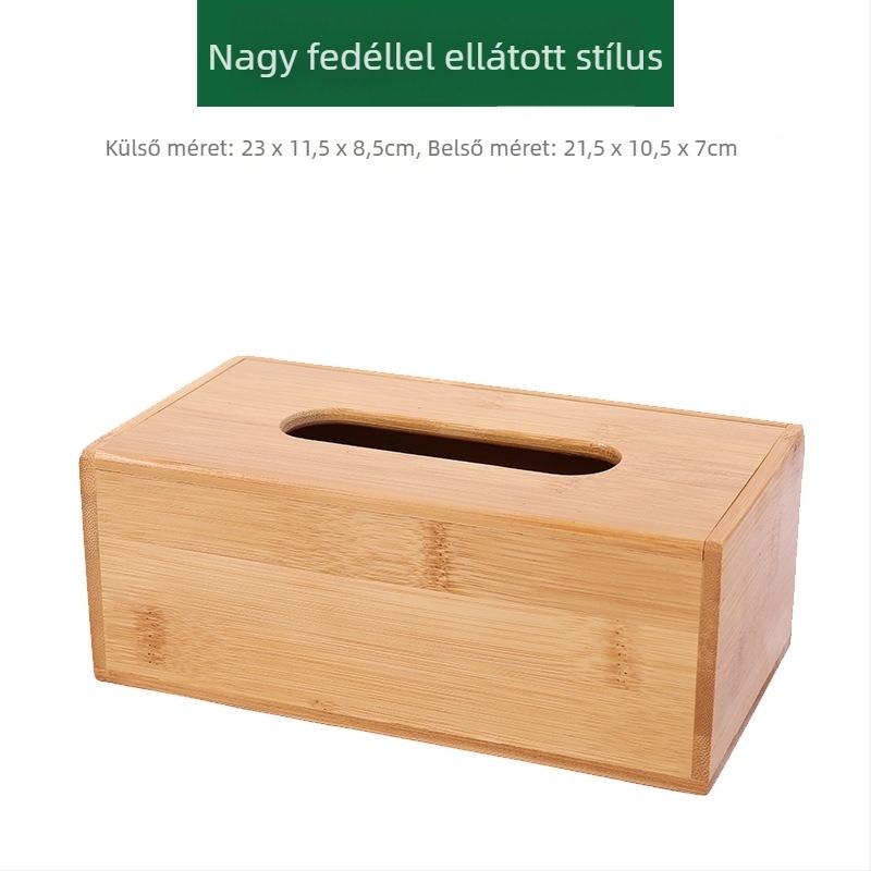 Bambusz papírzsebkendő tartó logóval – modell 001, testreszabható, többször használható, modern minimalista stílus, szállodák és éttermek számára