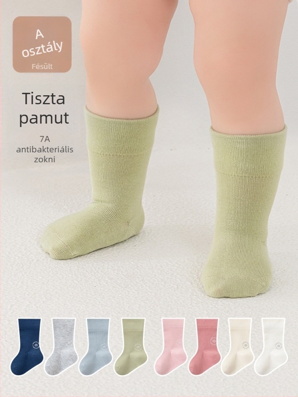 Gyerekek középmagas zokni, egyszínű, jacquard kötés, légáteresztő, 96,5% pamut