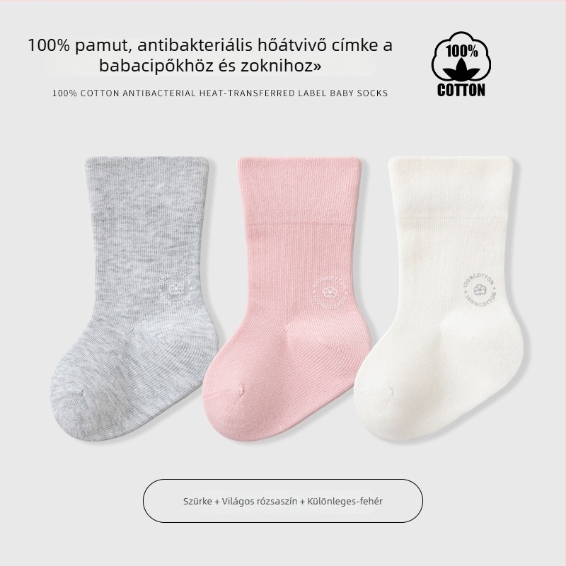 Gyerekek középmagas zokni, egyszínű, jacquard kötés, légáteresztő, 96,5% pamut