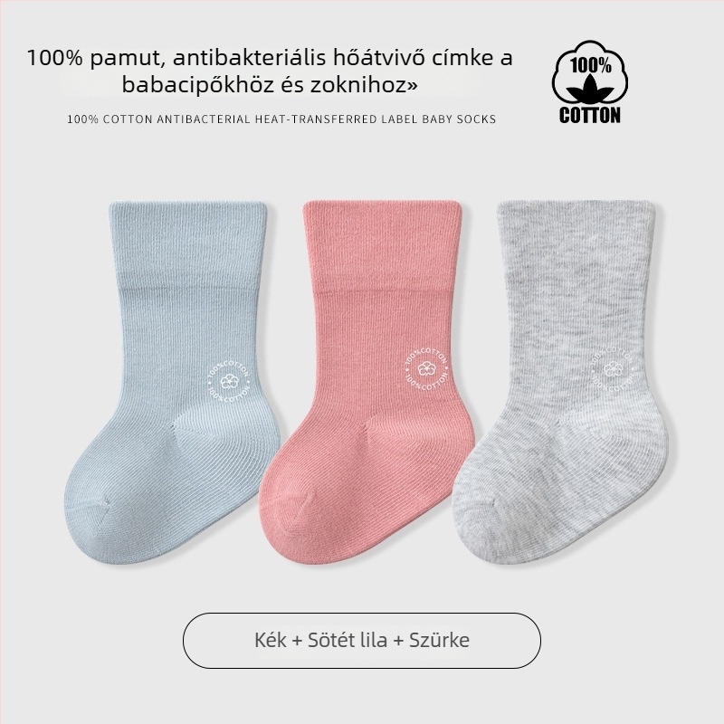 Gyerekek középmagas zokni, egyszínű, jacquard kötés, légáteresztő, 96,5% pamut