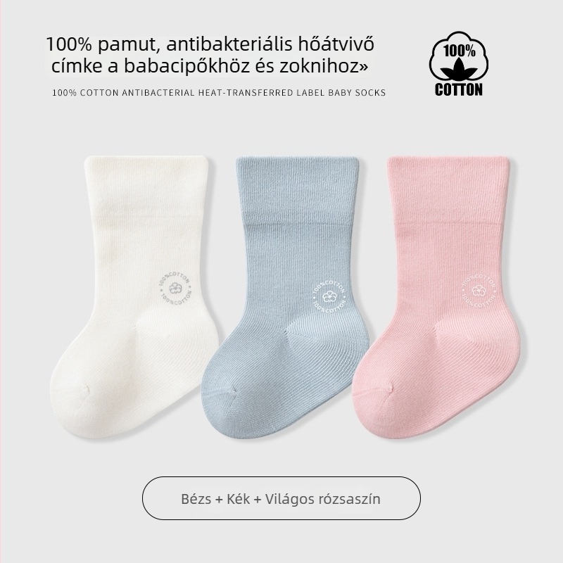 Gyerekek középmagas zokni, egyszínű, jacquard kötés, légáteresztő, 96,5% pamut