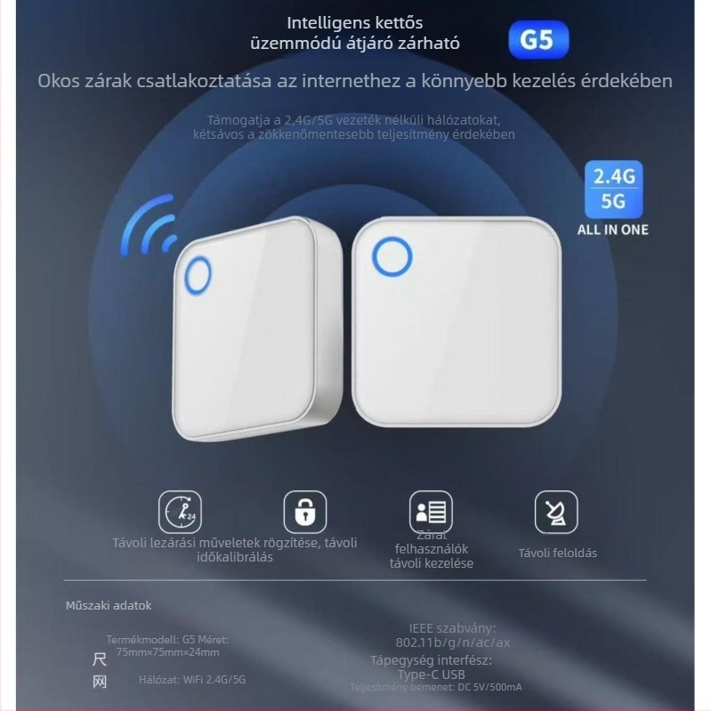 Hengdafei G2 Gateway intelligens zár jelszavas bezárással hotelajtókhoz – 304 rozsdamentes acél, Bluetooth és Wi-Fi, alkalmazásvezérlés, modern minimalista stílus