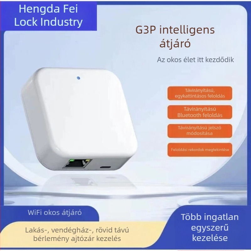 Hengdafei G2 Gateway intelligens zár jelszavas bezárással hotelajtókhoz – 304 rozsdamentes acél, Bluetooth és Wi-Fi, alkalmazásvezérlés, modern minimalista stílus