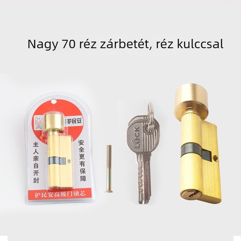70 mm-es univerzális zárócilinder faajtókhoz – belső és hálószobaajtókhoz, teljes réz kivitel