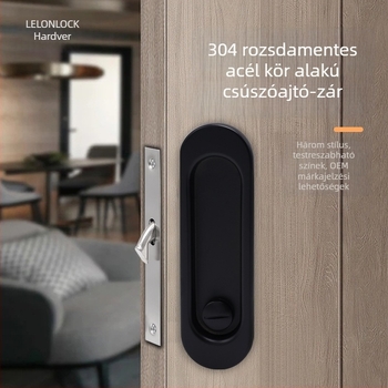 Beépíthető tolóajtókra szánt retesz-zár kör alakú rejtett kilinccsel, 304 rozsdamentes acélból, ES302 modell