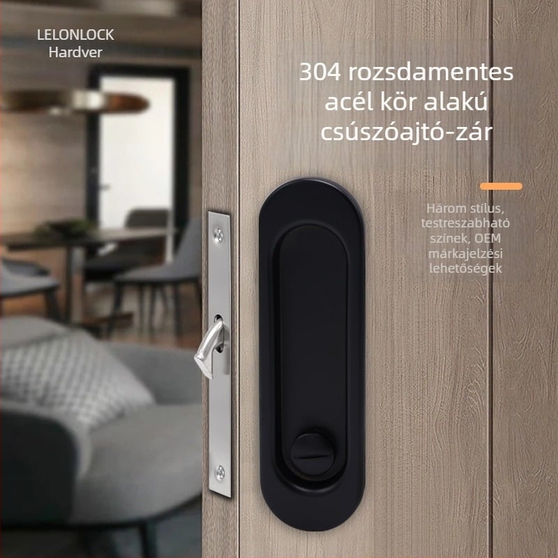 Beépíthető tolóajtókra szánt retesz-zár kör alakú rejtett kilinccsel, 304 rozsdamentes acélból, ES302 modell