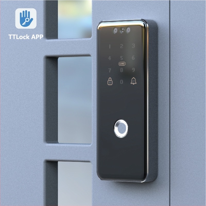 Vasajtóhoz való intelligens ujjlenyomat-zár Bluetooth-tal | Kettős arcfelismerés | Jelszó és kulcs | Távoli feloldás | 200 ujjlenyomat-tárolás • 0,1 s beolvasás • DC tápegység