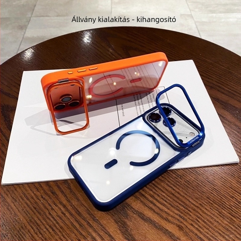 Kiváló minőségű mágneses flip tok iPhone 17 Pro Max-hoz, átlátszó fém lencsével, ütésálló