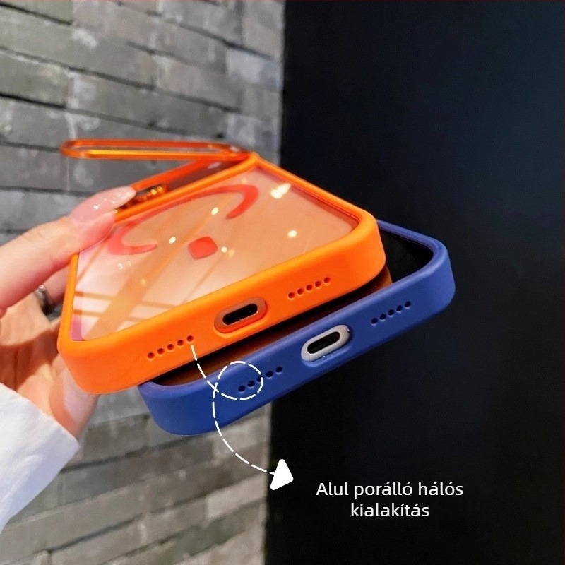 Kiváló minőségű mágneses flip tok iPhone 17 Pro Max-hoz, átlátszó fém lencsével, ütésálló