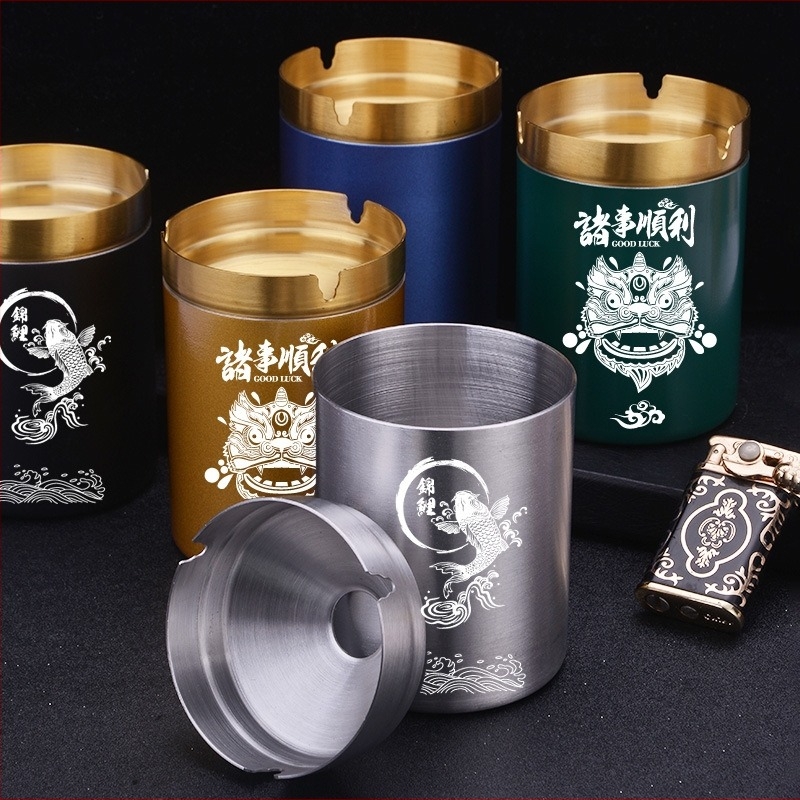 Rozsdamentes acél tölcsér alakú hamutál autóhoz, internet kávézóhoz, szállodához és étteremhez — logónyomtatás, testreszabás, modell FFYHG-001