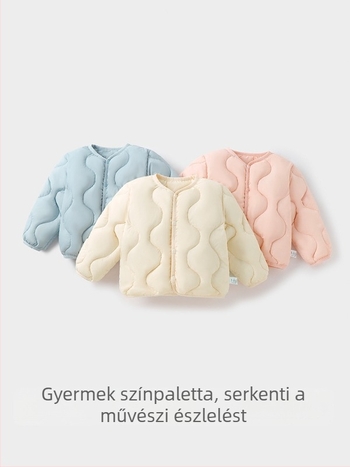 Gyerekeknek szóló pehelydzseki, uniszex, 81-85% fehér kacsa pehely, rövid fazon, laza illeszkedés, poliészter külső és bélés