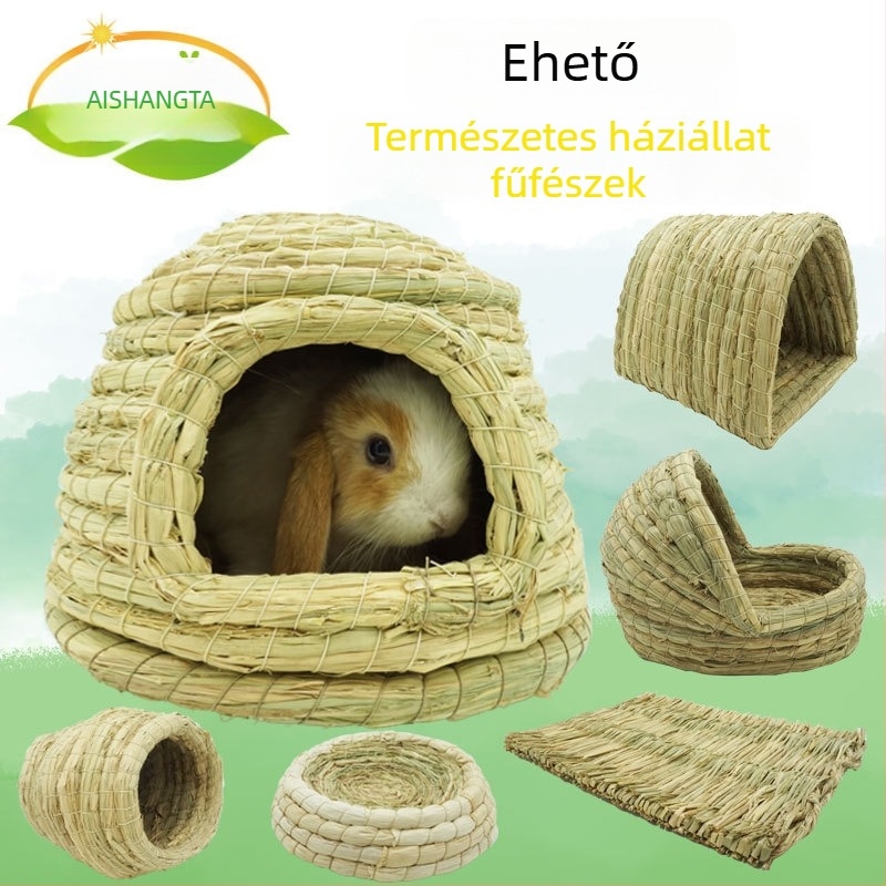 Kézzel szőtt fűfészek kisállatoknak – menedék nyusziknak, tengerimalacoknak, chinchilláknak, sündisznoznak – Anyag: selyem virág