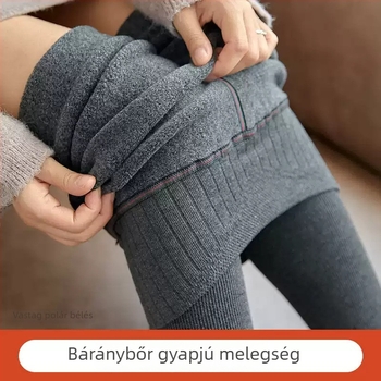 Női pamut leggings fleece-béléssel, magas derékkal, csíkos, meleg őszi-téli