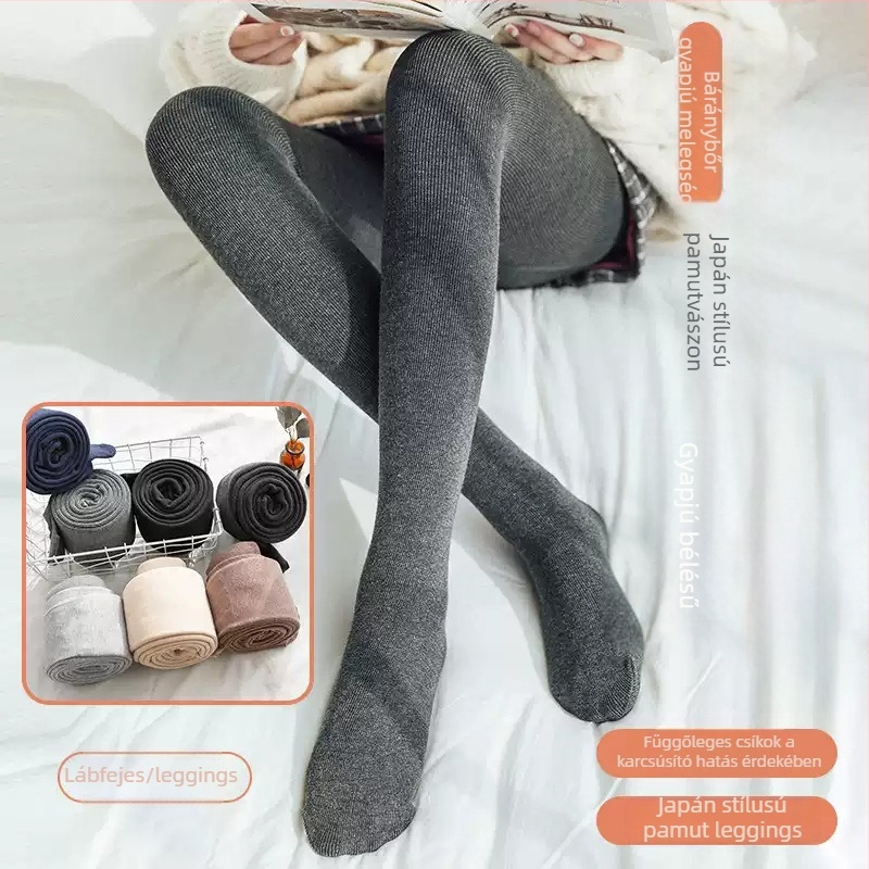 Női pamut leggings fleece-béléssel, magas derékkal, csíkos, meleg őszi-téli