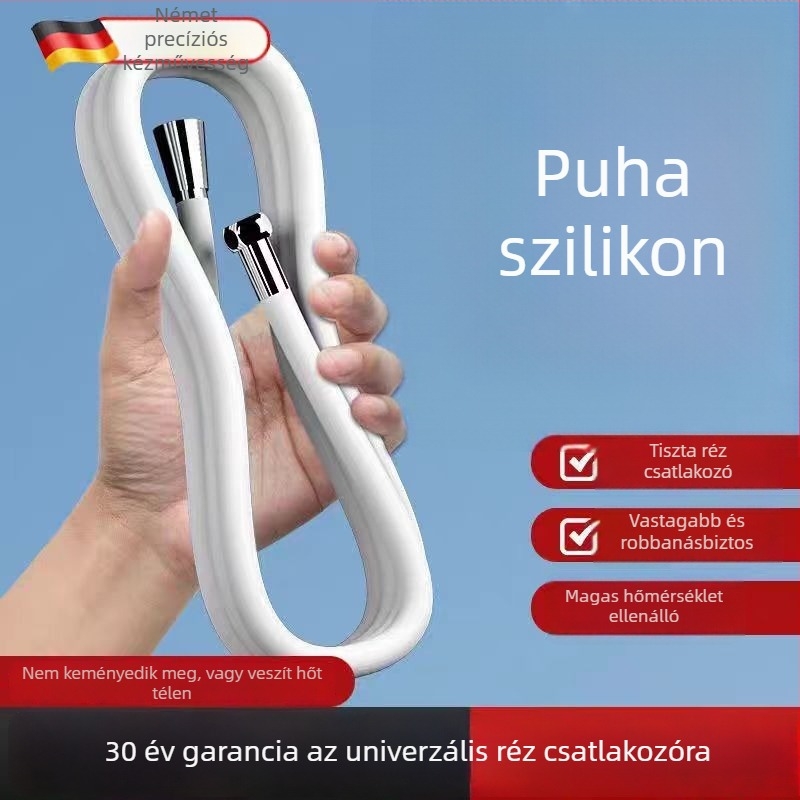 Szilikon tömlő zuhanyzáshoz és mosógéphez, belső fonott, 20 MPa, robusztus, 4 pontos telepítés