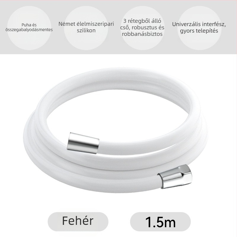 Szilikon tömlő zuhanyzáshoz és mosógéphez, belső fonott, 20 MPa, robusztus, 4 pontos telepítés
