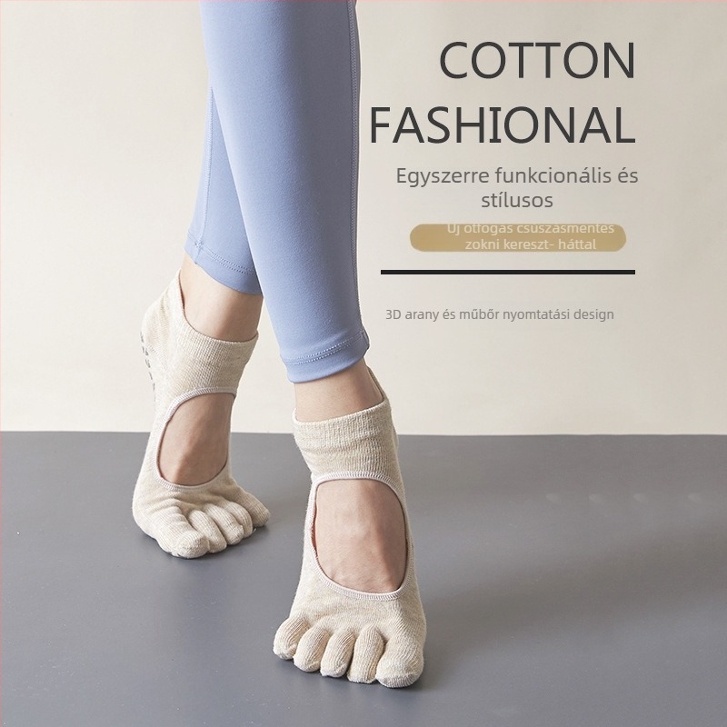 Női jóga zoknik, ötujjas pamut zoknik, csúszásmentes és izzadságfelszívó, egyszínű