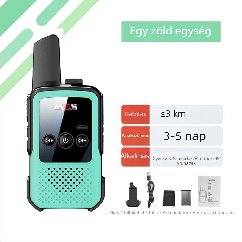 Kézi Walkie-Talkie – Mini, hosszú hatótávolság 5–10 km, 400–470 MHz, 16 csatorna, kimeneti teljesítmény 5 W