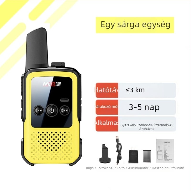 Kézi Walkie-Talkie – Mini, hosszú hatótávolság 5–10 km, 400–470 MHz, 16 csatorna, kimeneti teljesítmény 5 W