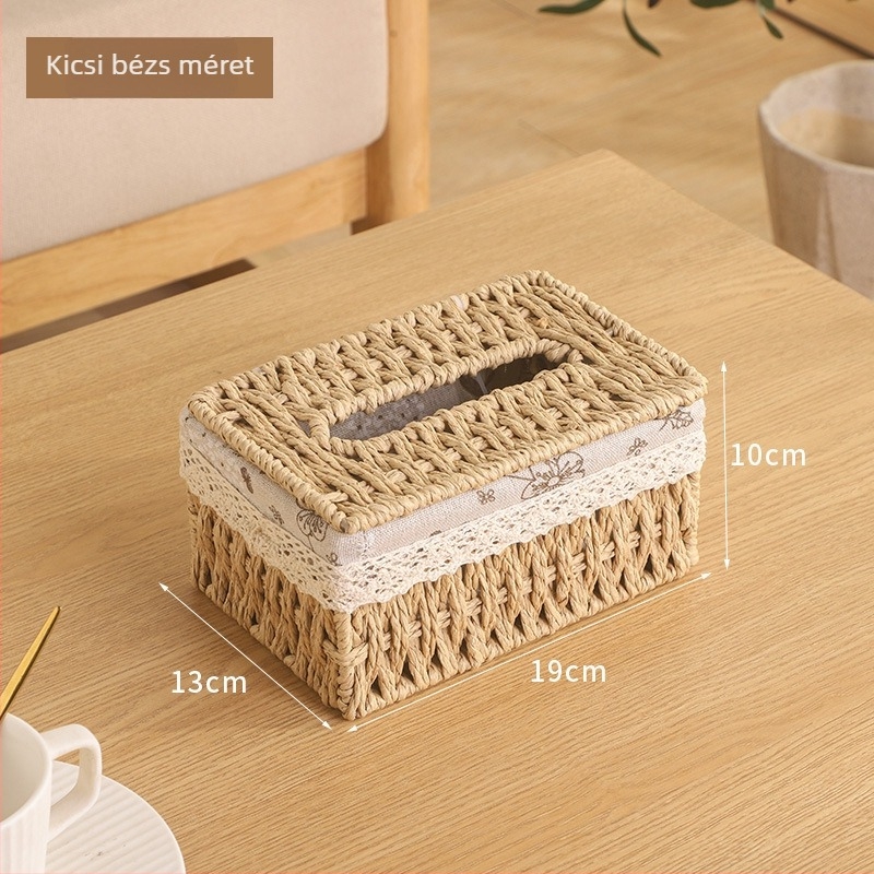 Többfunkciós asztali papírzsebkendő-doboz – kézzel fonott, fűzfa/szalma/bambusz anyagból, asztali, pásztor-stílusú, nappaliba