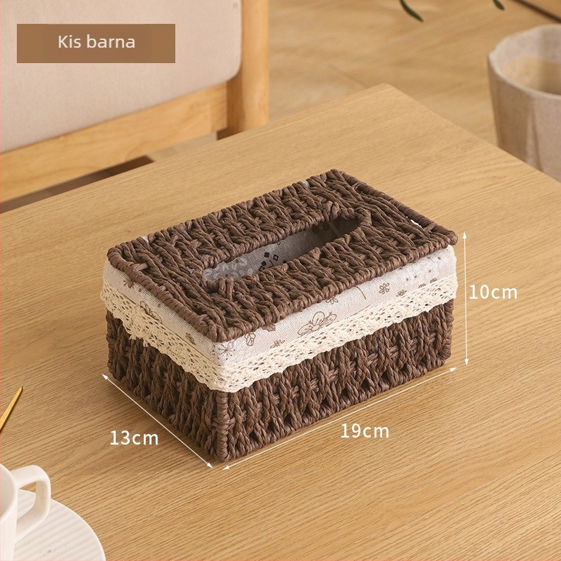 Többfunkciós asztali papírzsebkendő-doboz – kézzel fonott, fűzfa/szalma/bambusz anyagból, asztali, pásztor-stílusú, nappaliba